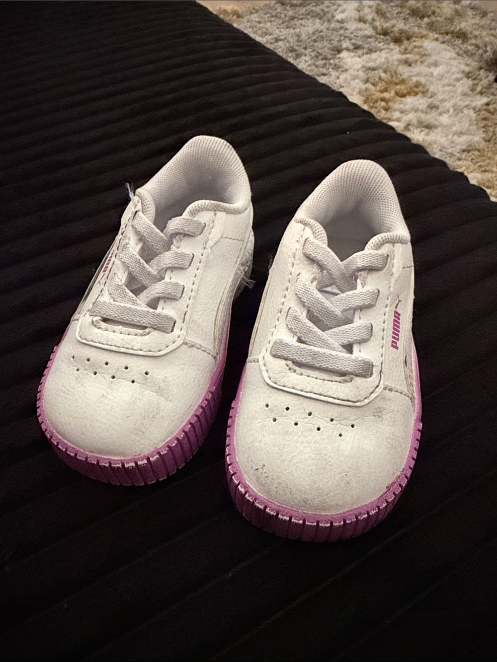 Puma Kids White Sneakers with Pink Soles